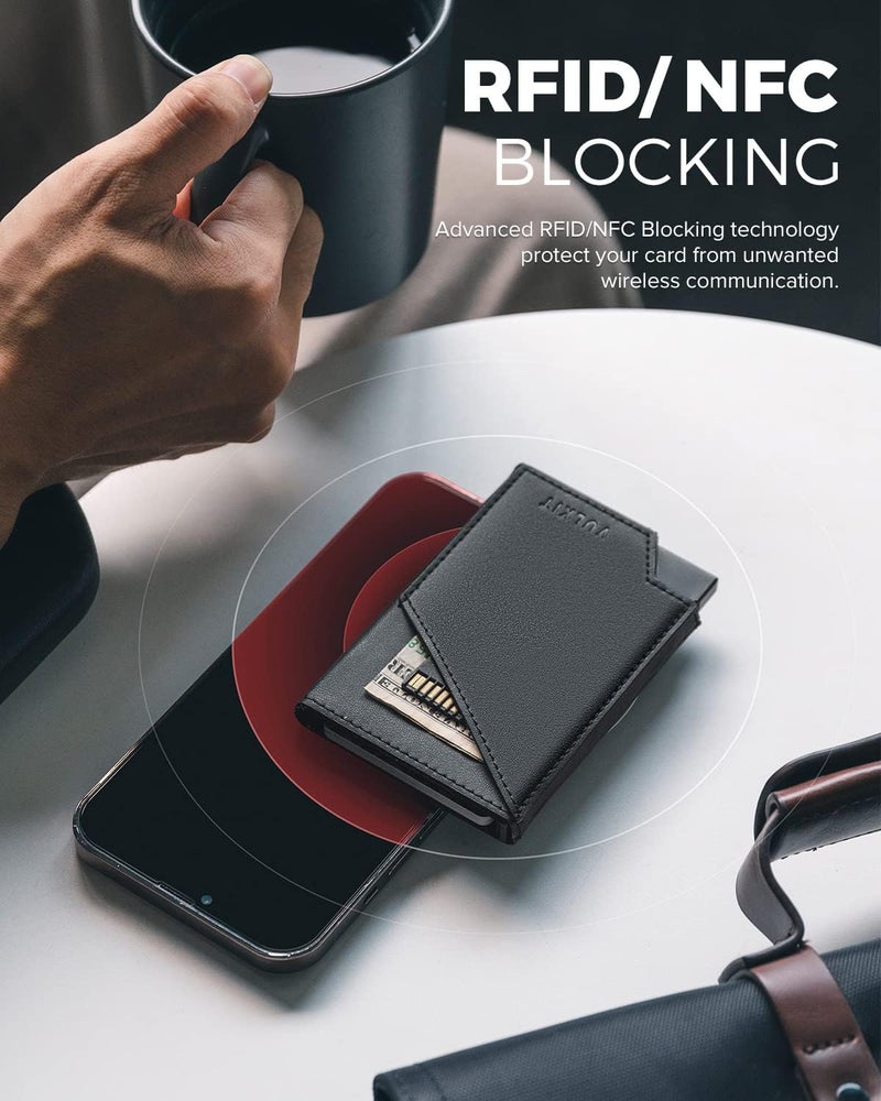 VULKIT Pop up Card Wallet RFID Blocking Slim Aluminum Metal Bank Card Holder Case with Business Money Pocket for Credit Cards Notes and Coins (Black) - Image 2